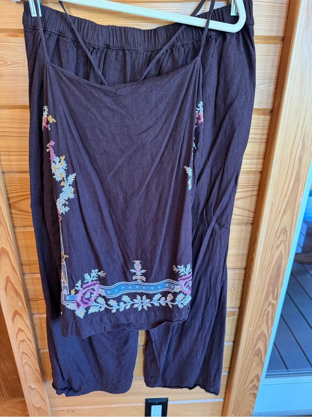 Free People sightseer embroidered linen set, large, espresso combo